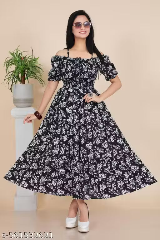 women classic sqare nack & off shoulder fit & flare dresses